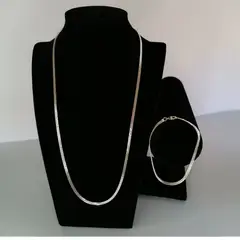 GENERICO - Cadena y pulsera conjunto joyas de plata Flat Chain ley 925 55cm Italia