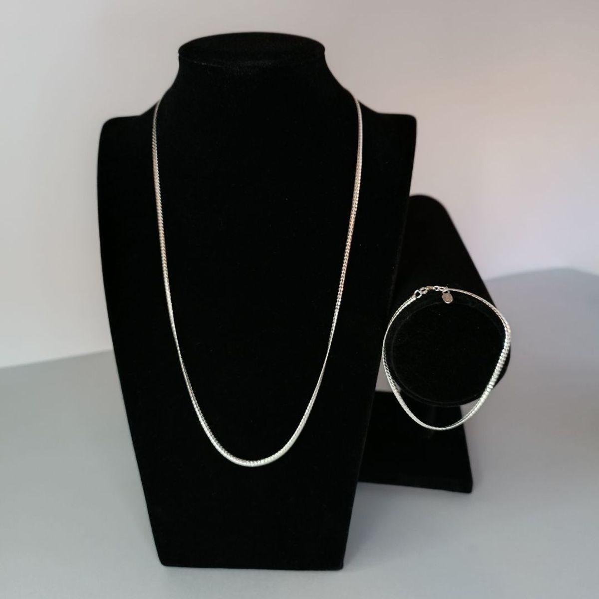 GENERICO - Cadena y pulsera conjunto joyas de plata Oval Curb ley 925 50cm Italia