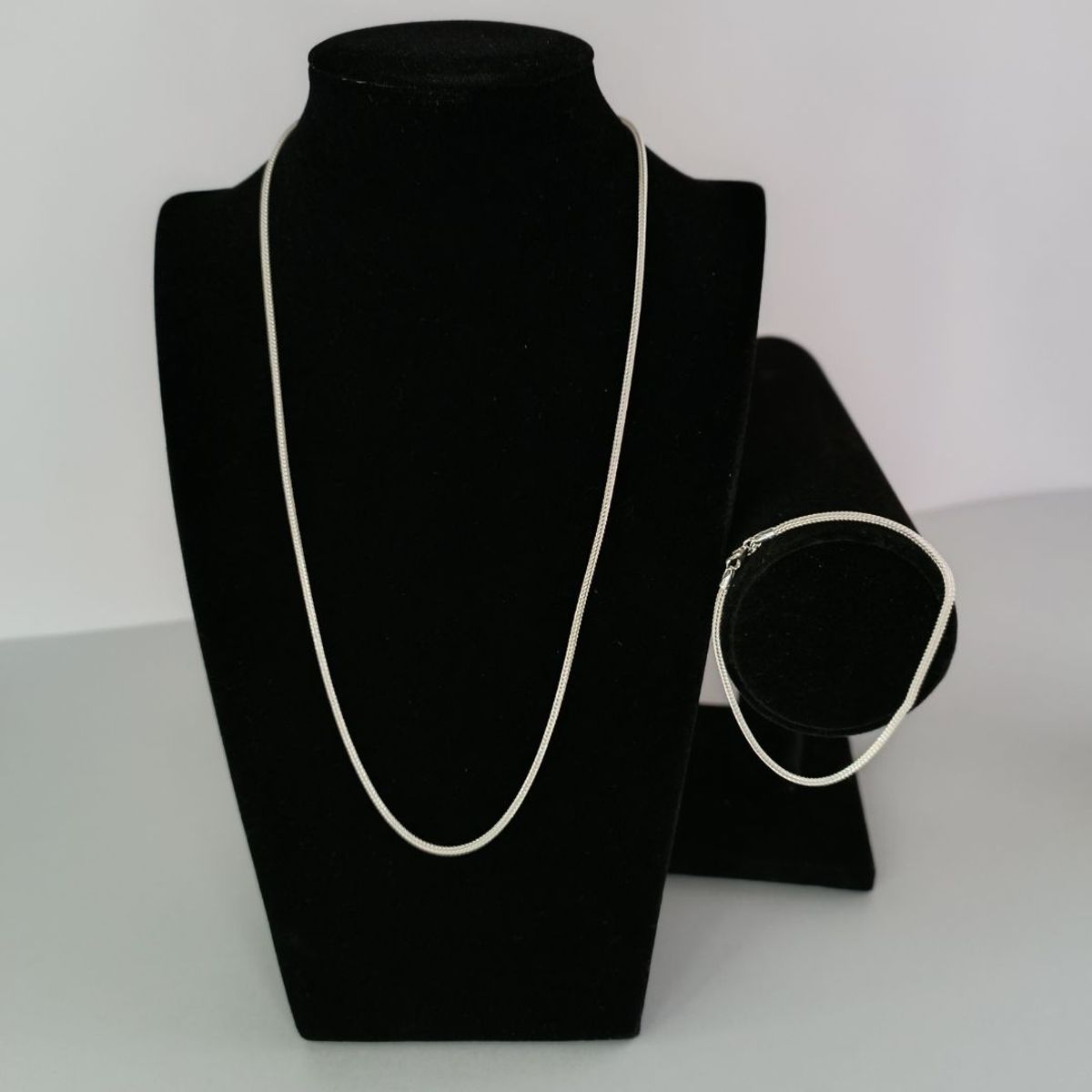 GENERICO - Cadena y pulsera Square Fox Tail conjunto de plata damas Ley 925