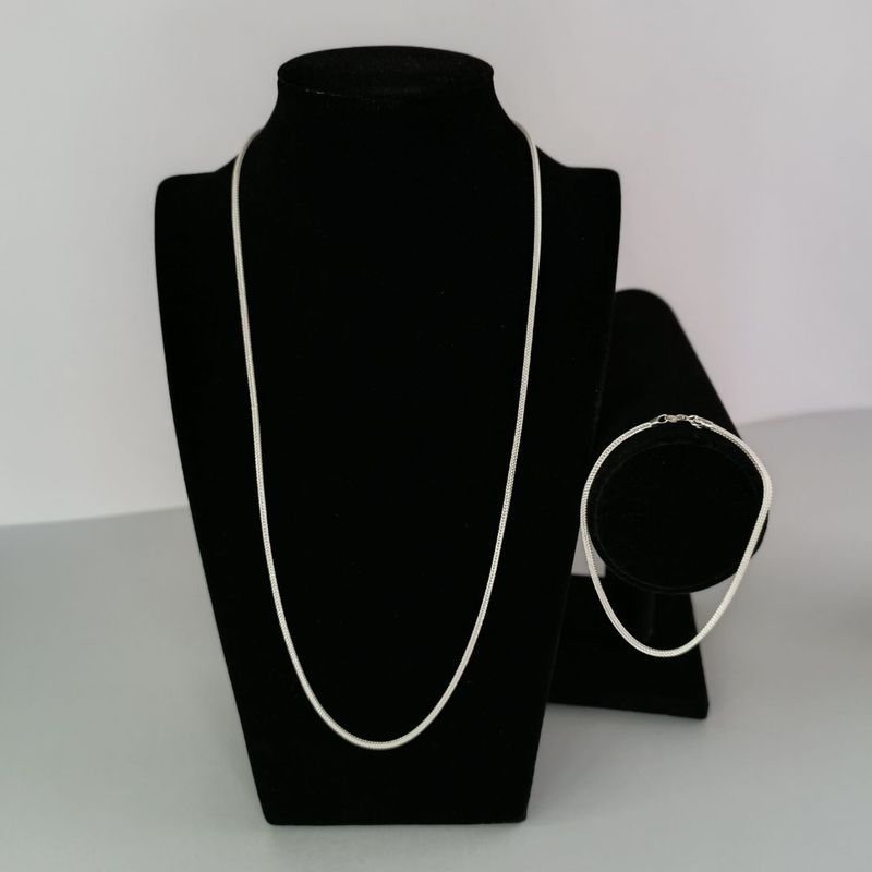 GENERICO - Conjunto 2 cadena y pulsera Square Fox Tail de plata damas Ley 925