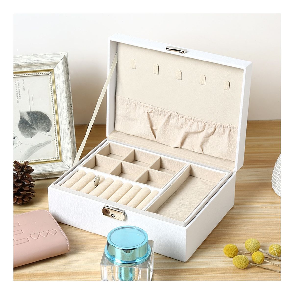 GENERICO - Maletin Joyero 2 Niveles Organizador Joyas Estuche Exhibidor Blanco