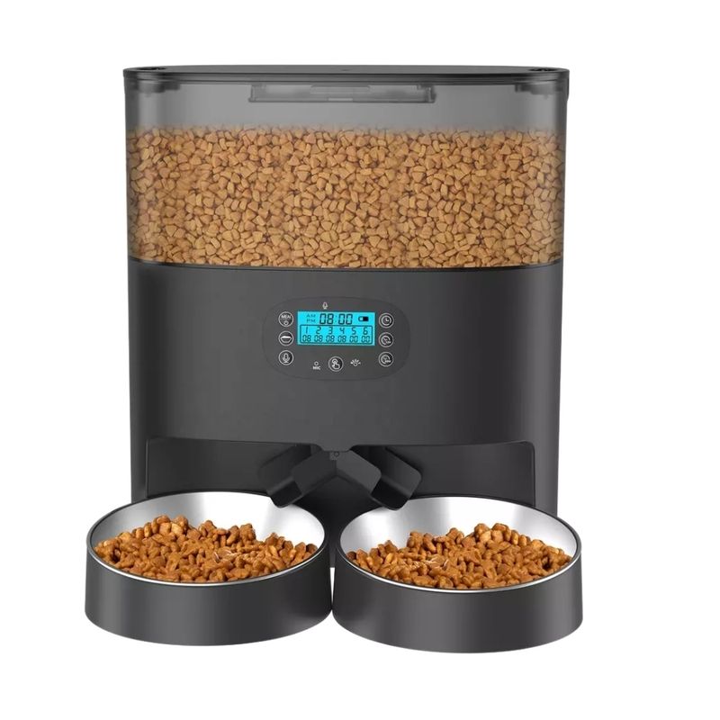 GENERICO - Dispensador Automático Comida Gato Doble Plato 5.6 L Negro