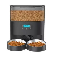 GENERICO - Dispensador Automático Comida Gato Doble Plato 5.6 L Negro