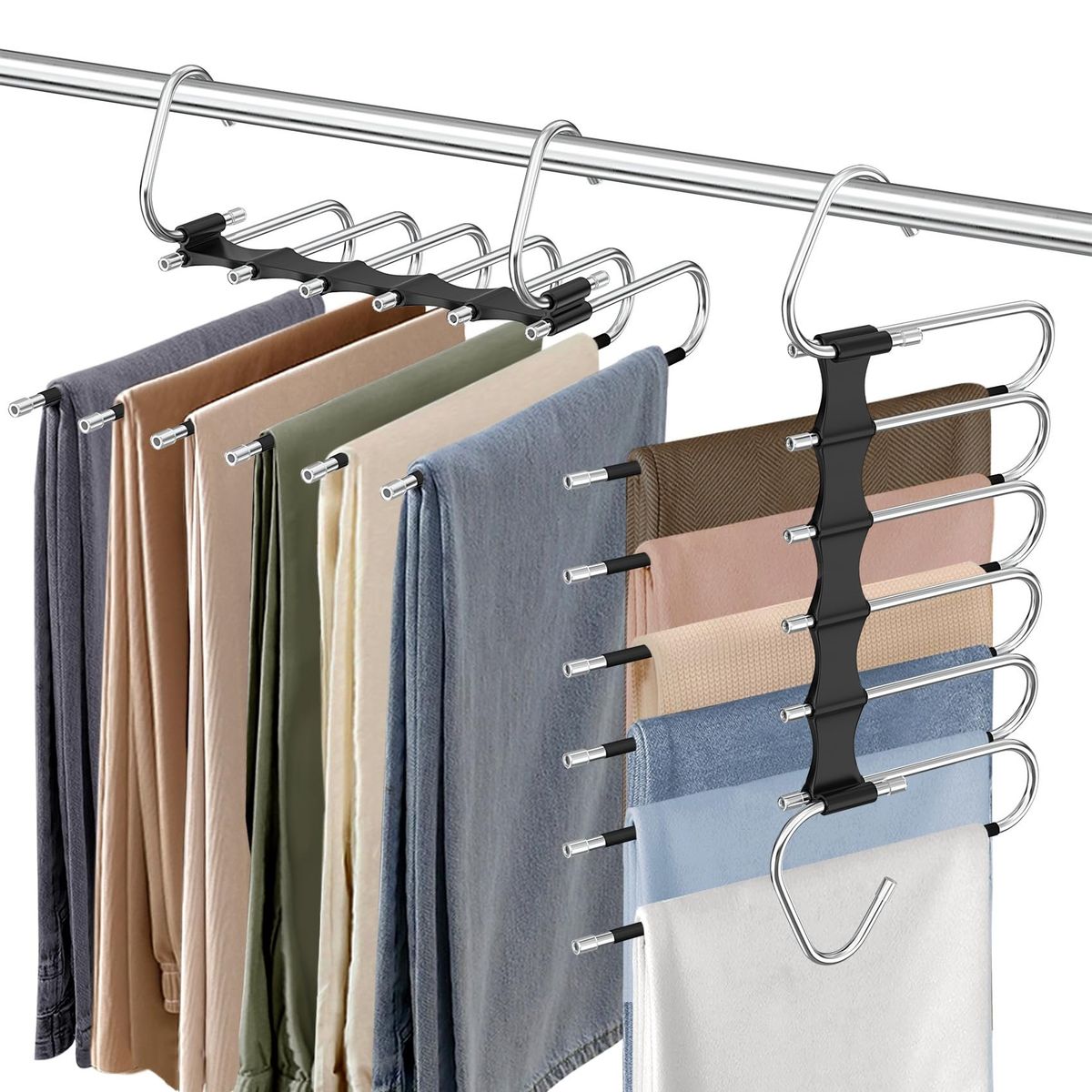 EVERSO - Colgador Percha Mágico Plegable Pantalón 6 En 1  Negro x4