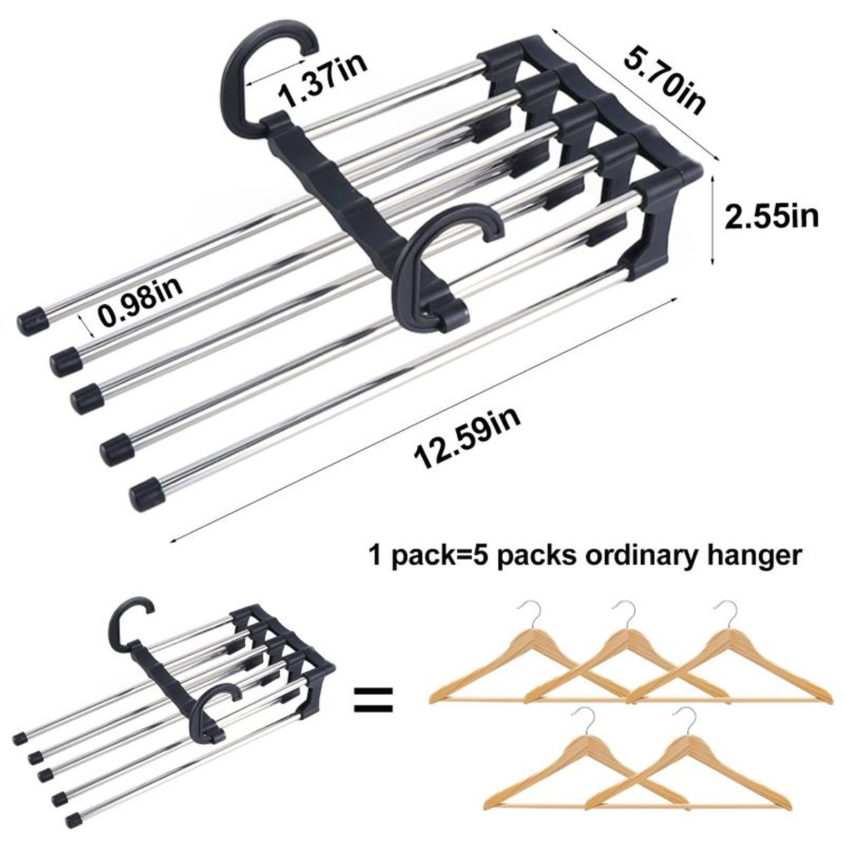 EVERSO - Colgador Percha Mágico Plegable Pantalón 6 En 1  Negro x4