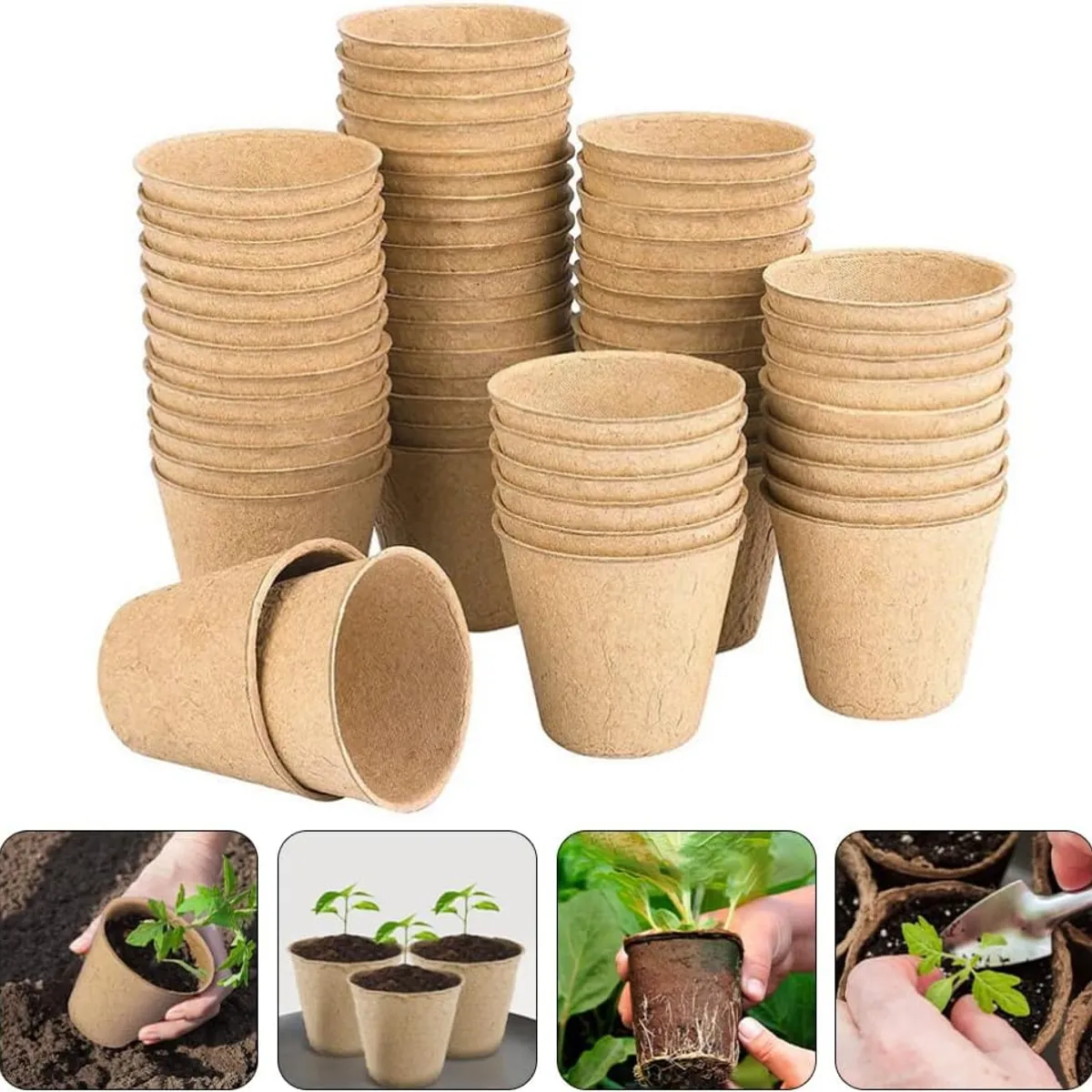 KUANGYE - 50 Maceteros Biodegradables Fibra Para Plantas