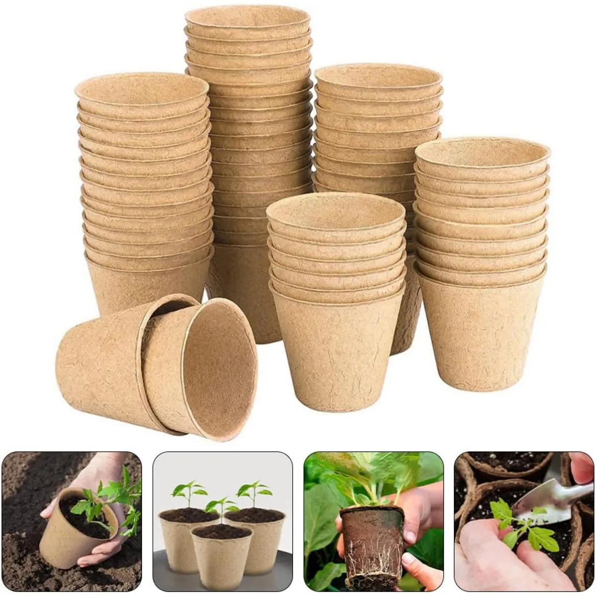 KUANGYE - 50 Maceteros Biodegradables Fibra Para Plantas