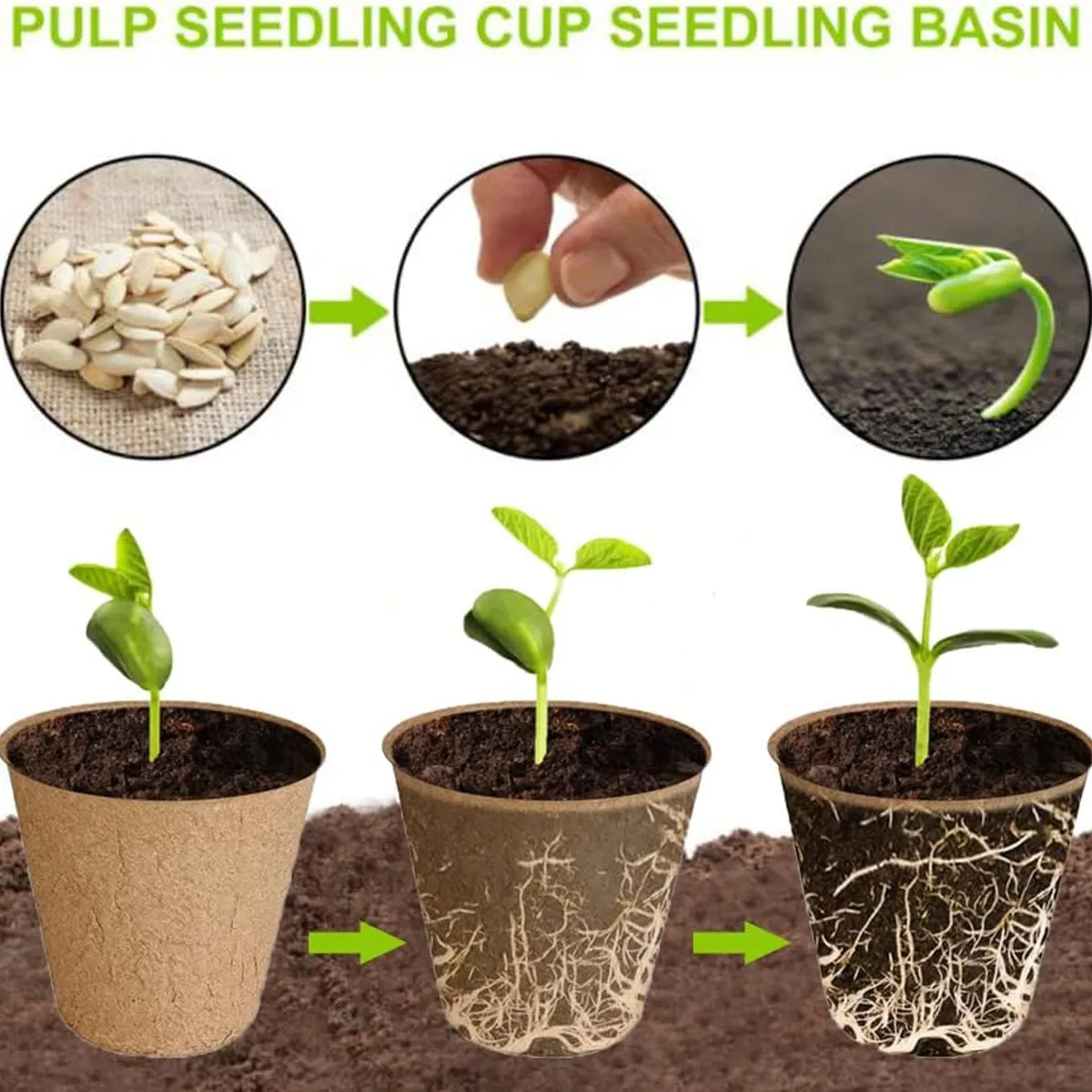 KUANGYE - 50 Maceteros Biodegradables Fibra Para Plantas