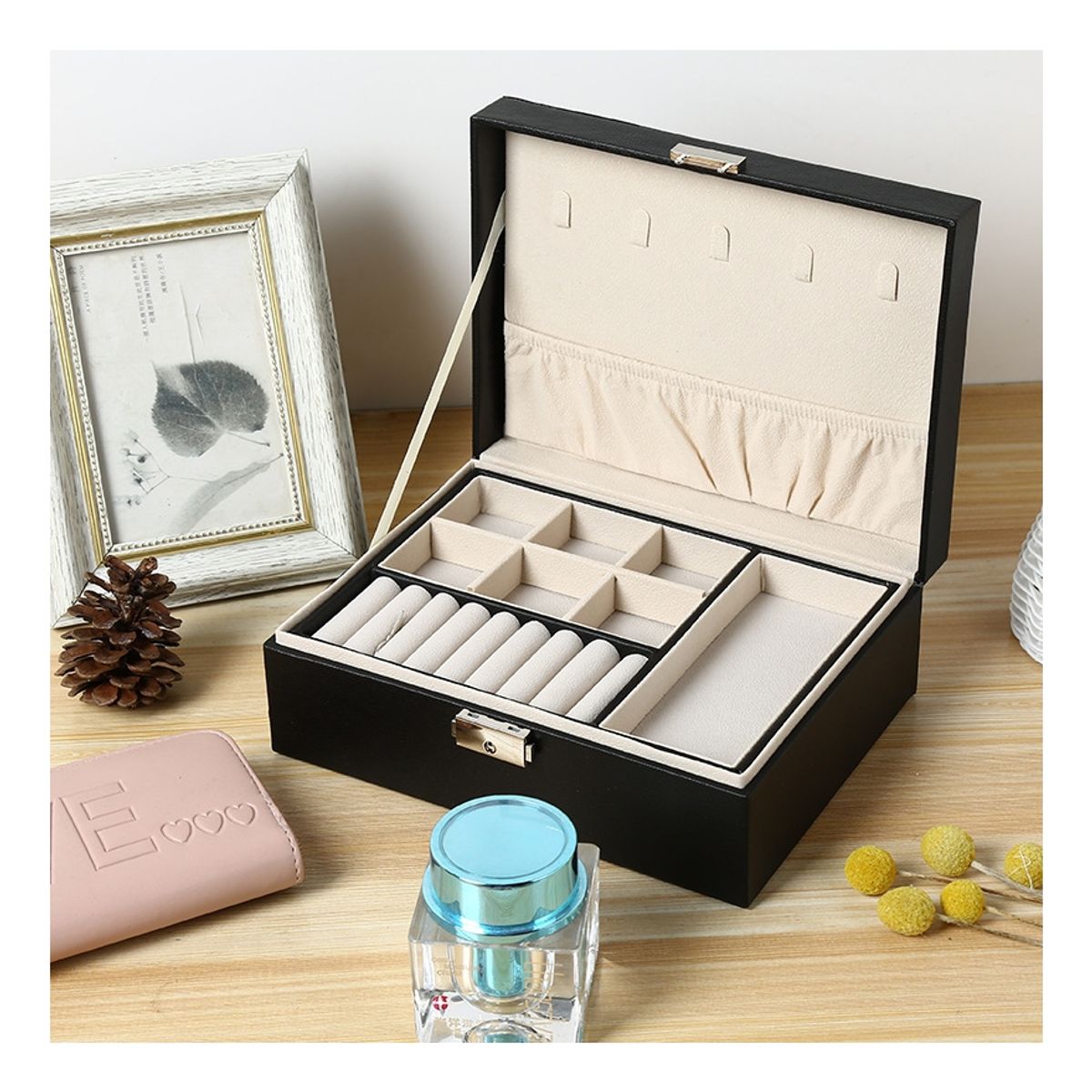 GENERICO - Maletin Joyero 2 Niveles Organizador Joyas Estuche Exhibidor Negro