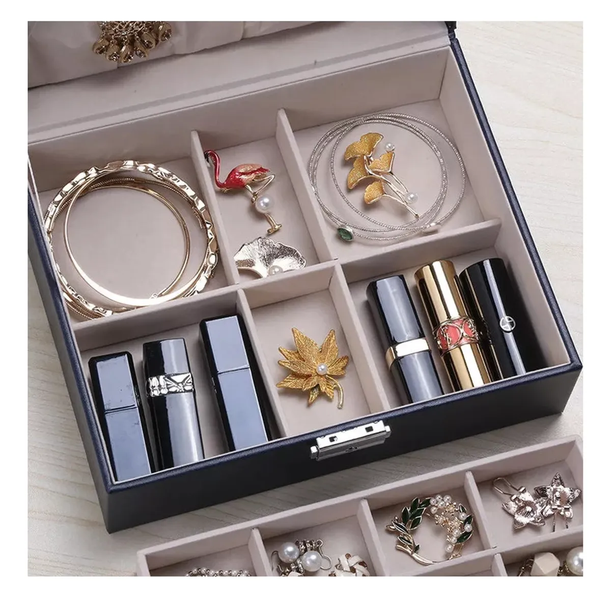 GENERICO - Maletin Joyero 2 Niveles Organizador Joyas Estuche Exhibidor Negro