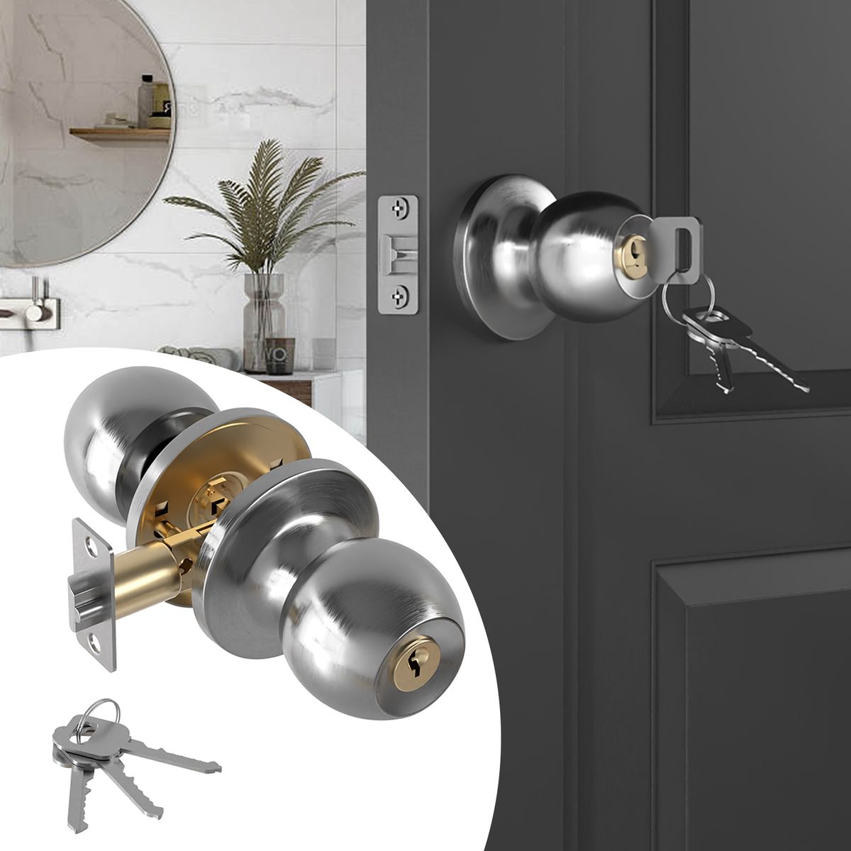 AIZO - Cerradura Para Dormitorio  Oficina Con 3llaves