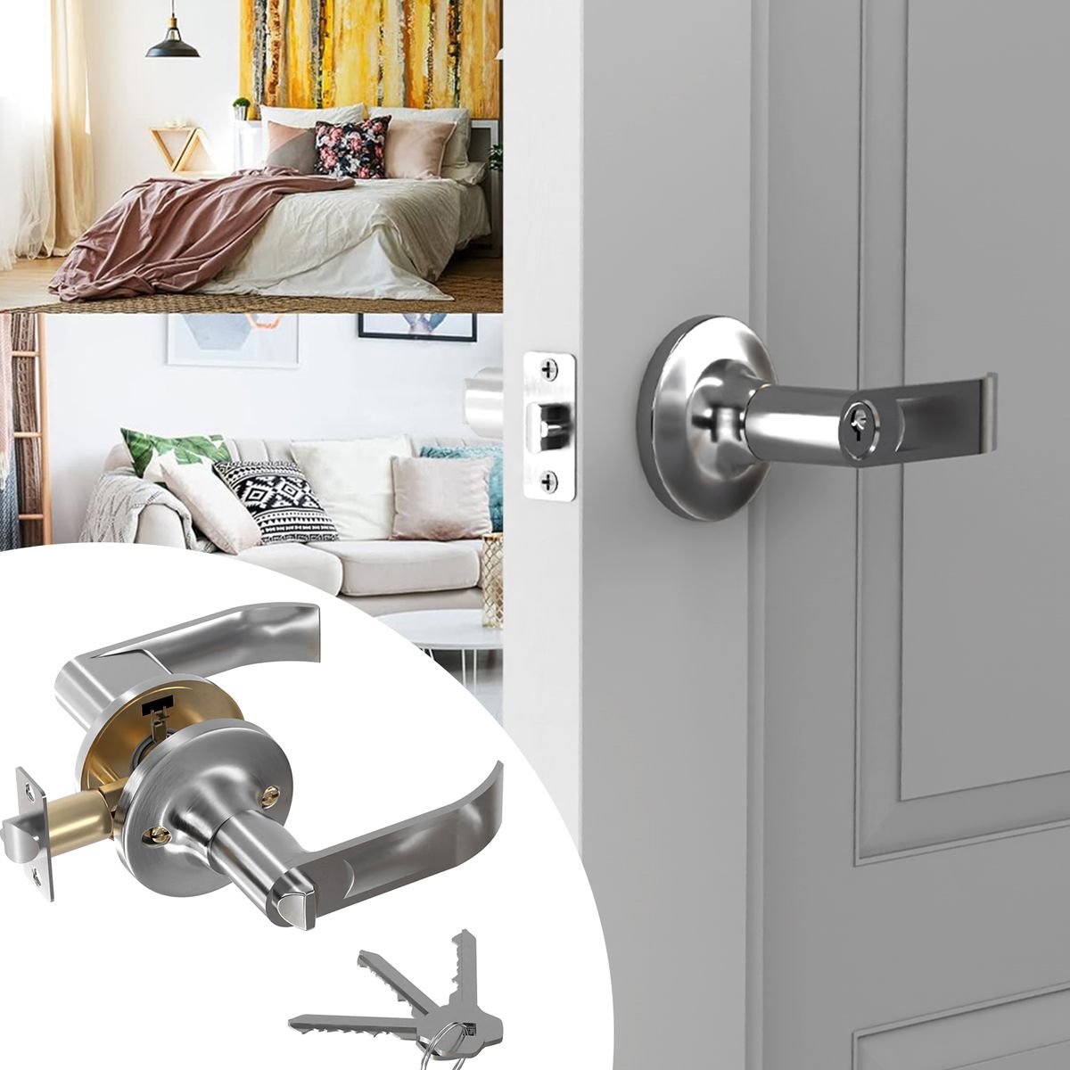 AIZO - Cerradura Chapa Casa Dormitorio  Baño Con 3llaves