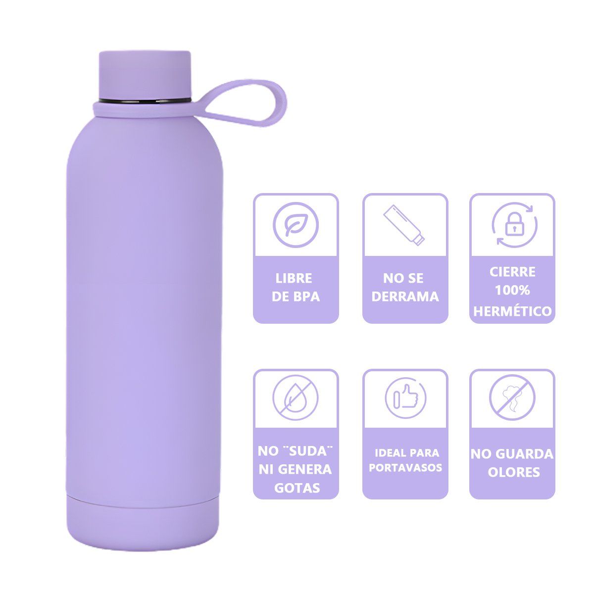 AIZO - Lavanda 500ml Termo Botella Agua Termica Acero Inoxidable Buffer