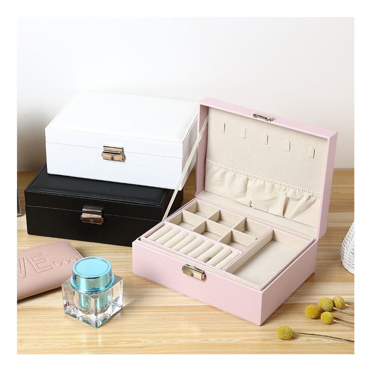 ZG JOYAS - Maletin Joyero 2 Niveles Organizador Joyas Estuche Exhibidor Rosado