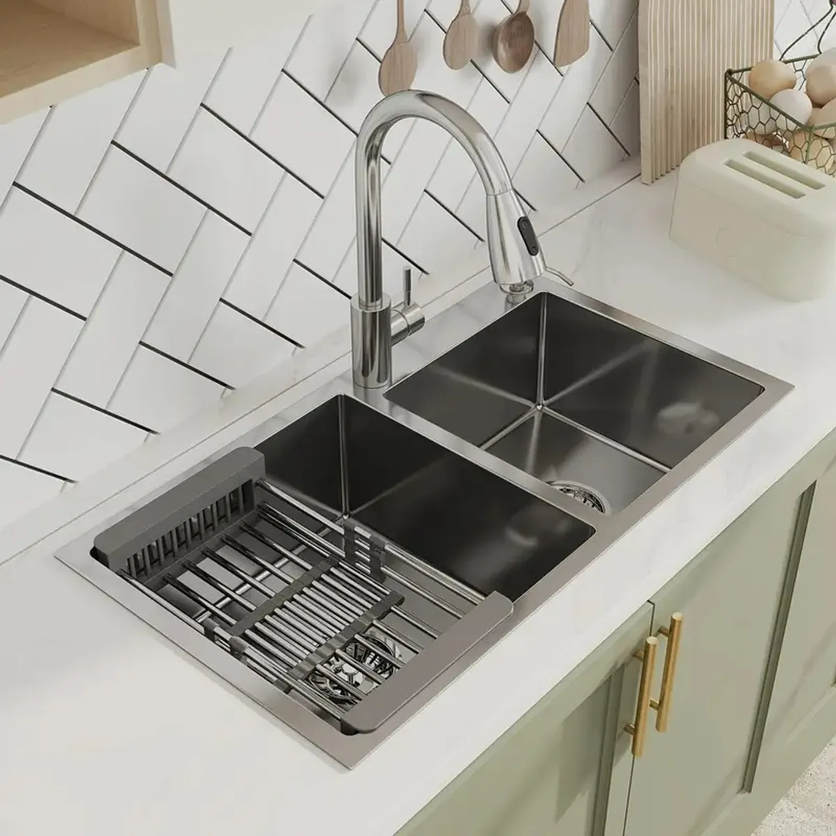 AIZO - AIZO Lavaplatos Rejilla Dispensador 65x40cm Acero inoxidable