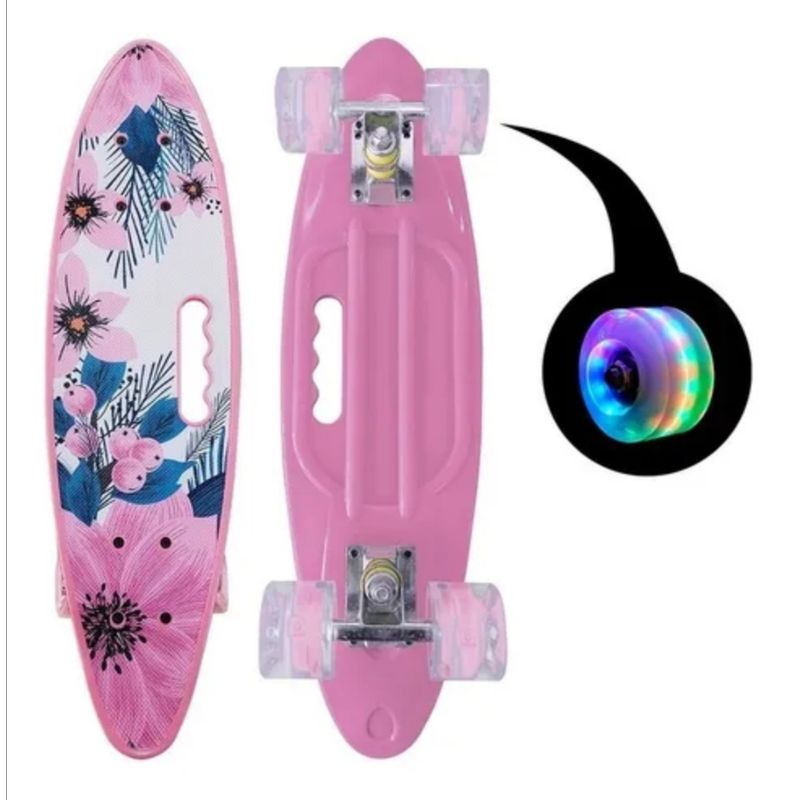 GENERICO - Skate Penny Cruiser Patineta Rosada con Flores