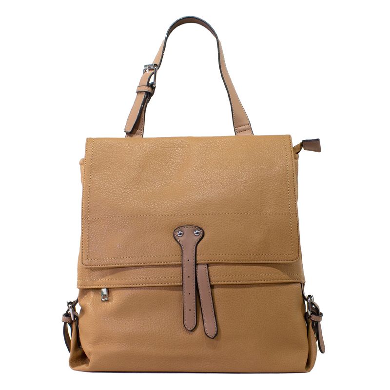 MAILEA - Mochila ecocuero con tapa rectangular para mujer camel