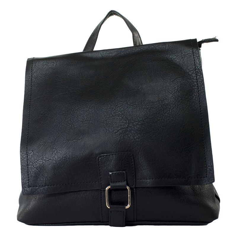 MAILEA - Mochila ecocuero con argolla cuadrada para mujer negro