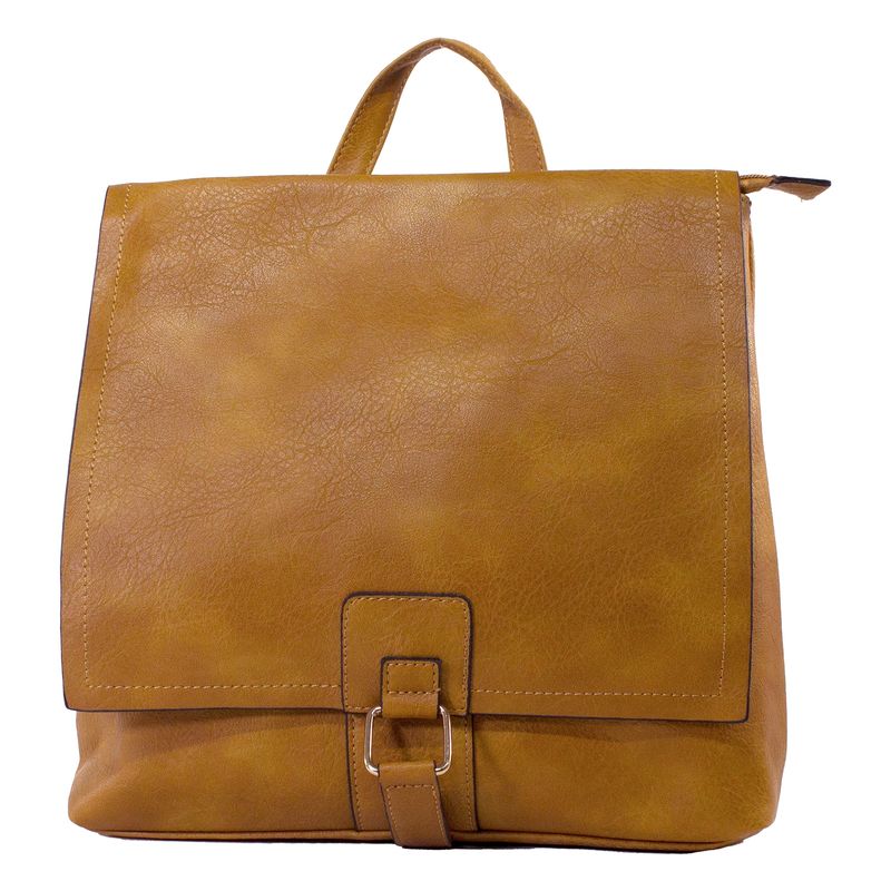 MAILEA - Mochila ecocuero con argolla cuadrada para mujer mostaza