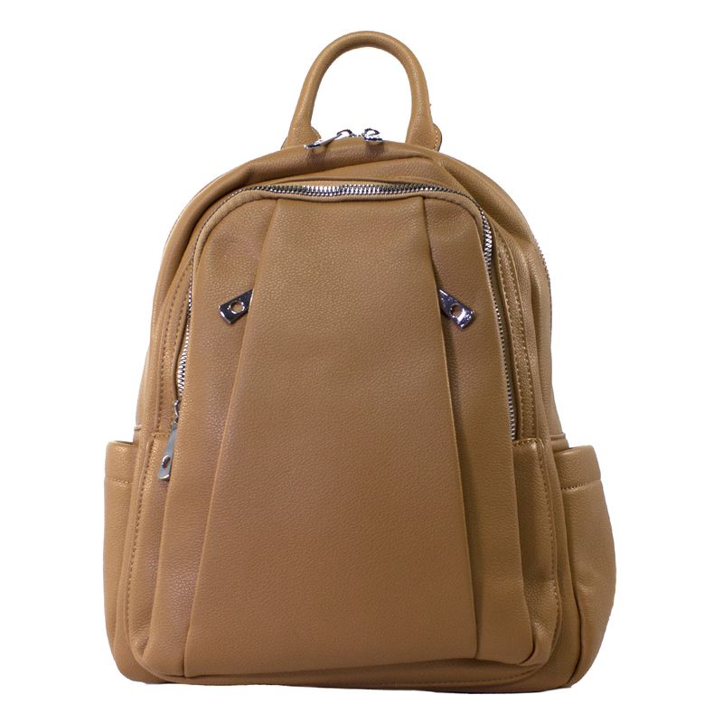 MAILEA - Mochila ecocuero 2 cierres frontales para mujer café