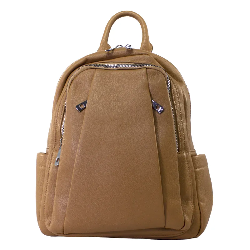 MAILEA - Mochila ecocuero 2 cierres frontales para mujer café