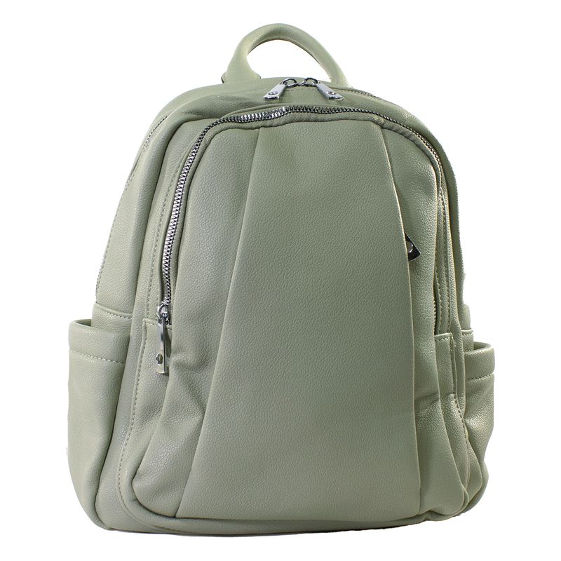 MAILEA - Mochila ecocuero 2 cierres frontales para mujer verde