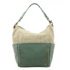 MAILEA - Cartera rafia base remaches para mujer verde