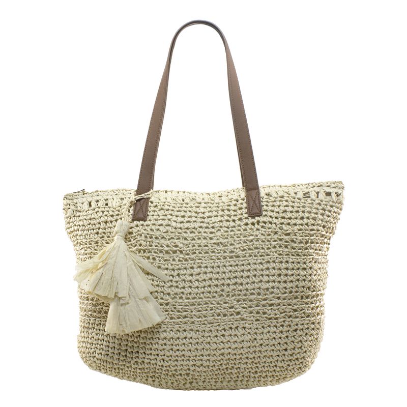 MAILEA - Cartera rafia casquete para mujer beige