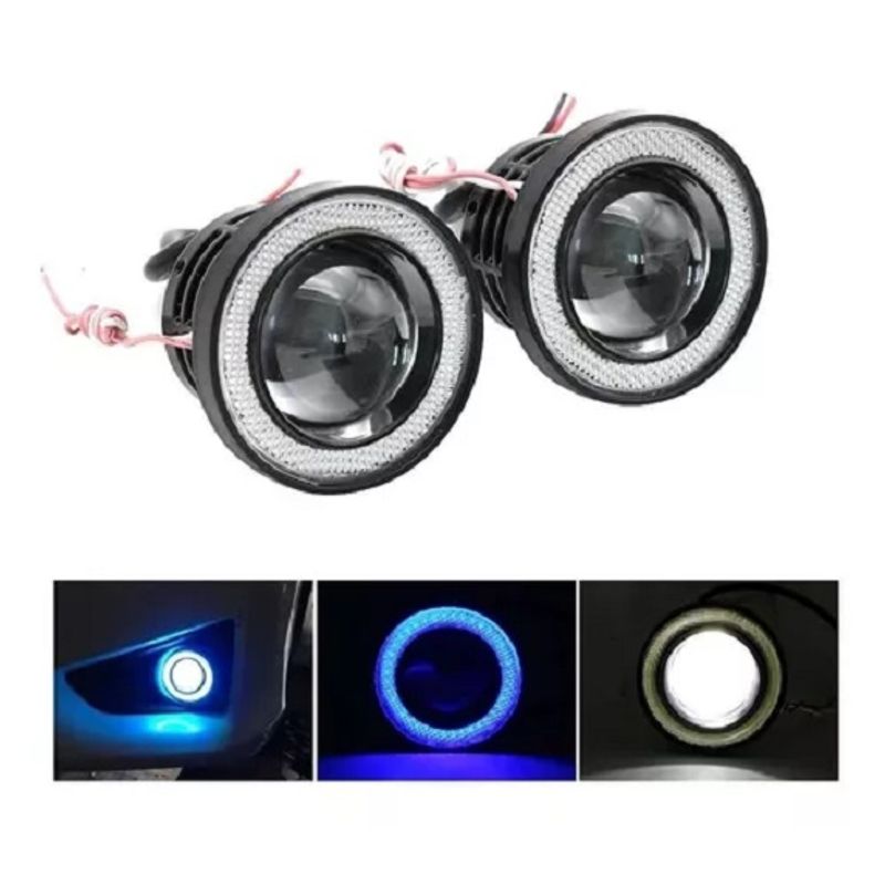 GENERICO - X2 Foco Neblinero Ojos Ángel Blanco Aro Azul 89mm / 223450