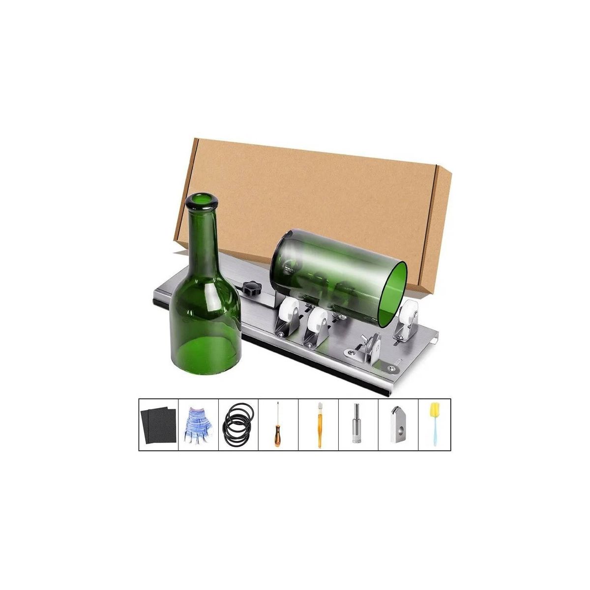 GENERICO - Cortador Botella Vidrio Base Metalica Kit Con Accesorios