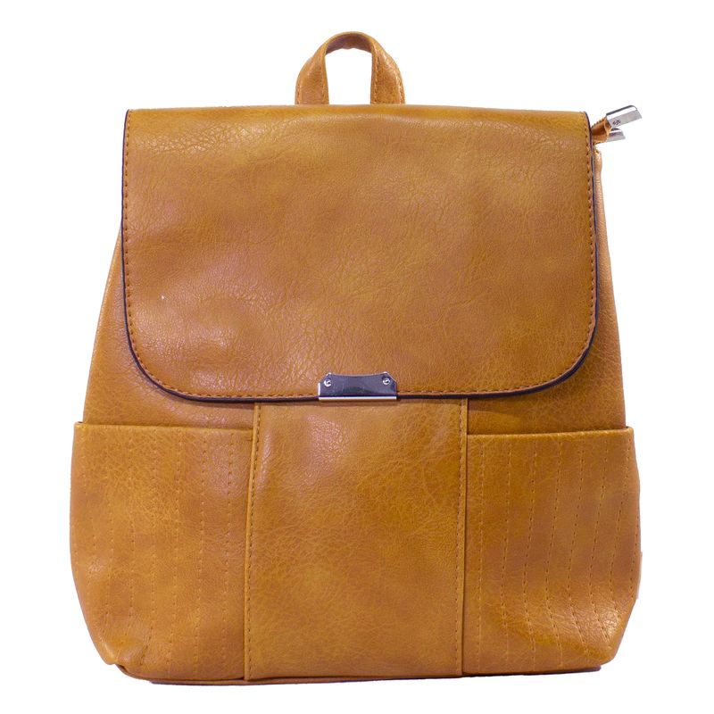 MAILEA - Mochila ecocuero con 2 bolsillos para mujer mostaza
