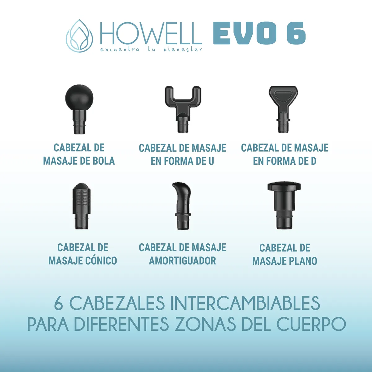 HOWELL - Pistola Masajes Howell EVO 6 Masajeador Muscular Portátil