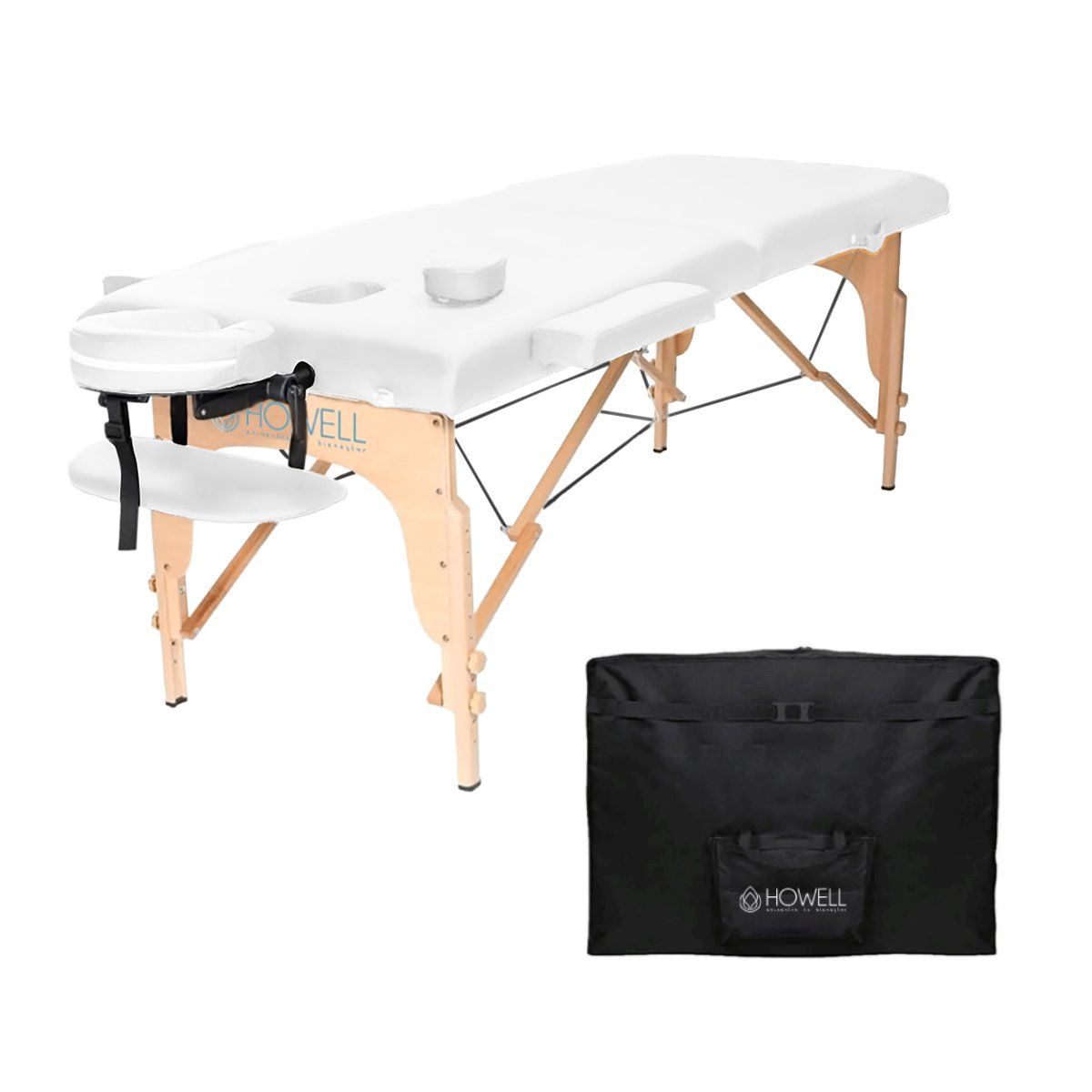 HOWELL - Camilla Masajes Blanca Portátil Howell Plegable + Bolso