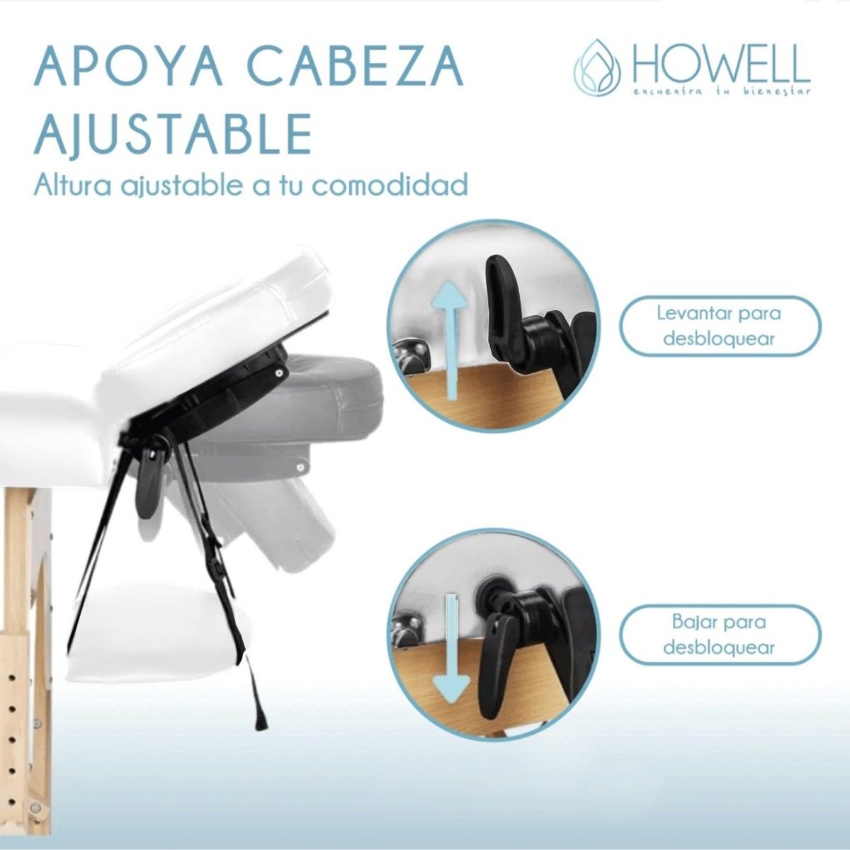 HOWELL - Camilla Masajes Blanca Portátil Howell Plegable + Bolso