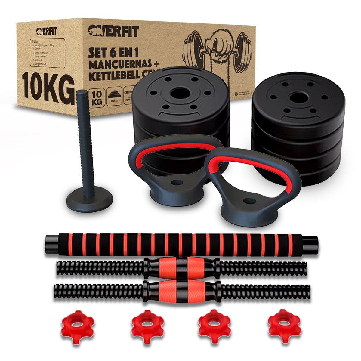 OVERFIT - Set Mancuernas + Barra + Kettlebell Unibles Overfit 10kg