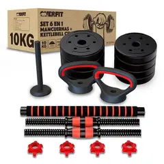 OVERFIT - Set Mancuernas + Barra + Kettlebell Unibles 10kg