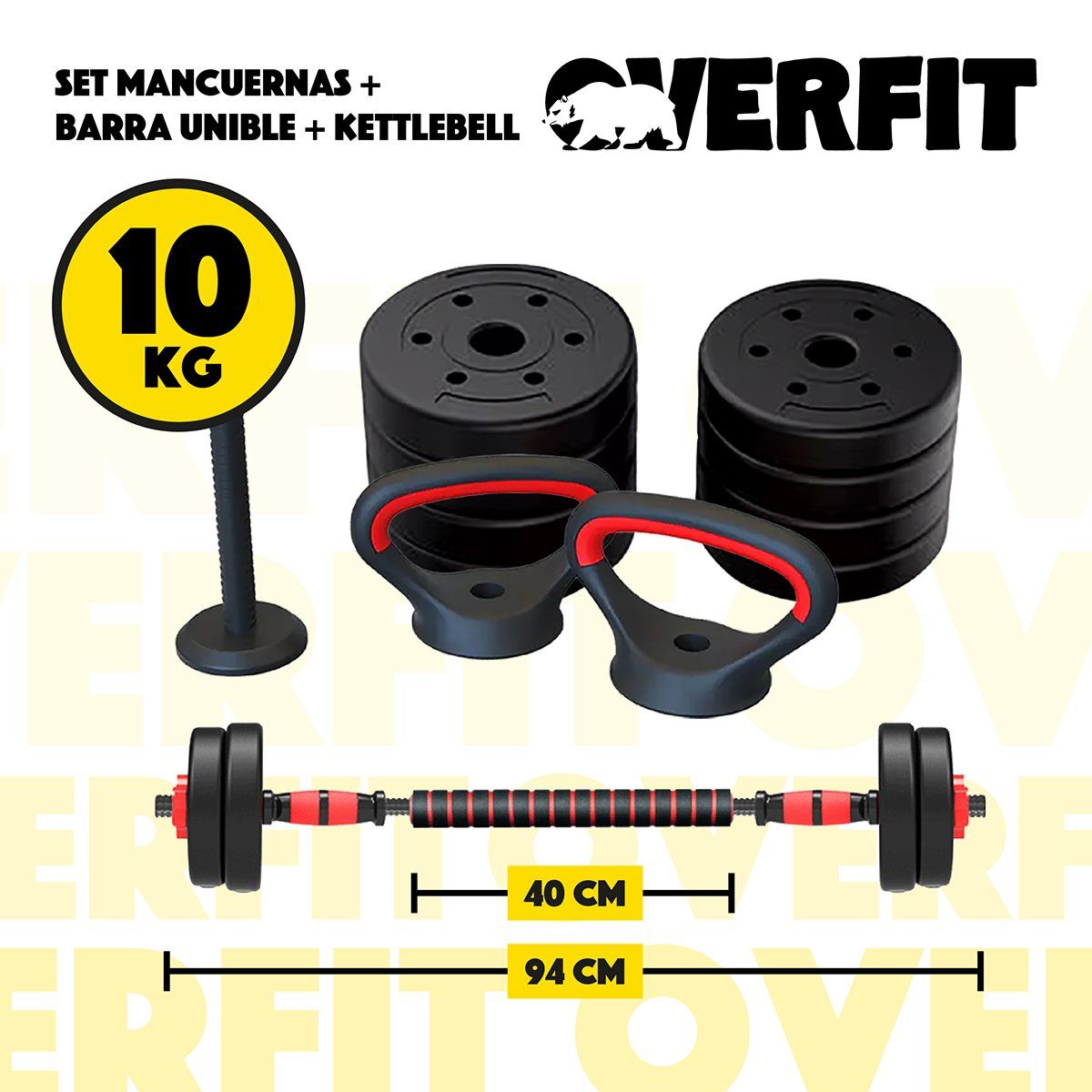OVERFIT - Set Mancuernas + Barra + Kettlebell Unibles Overfit 10kg
