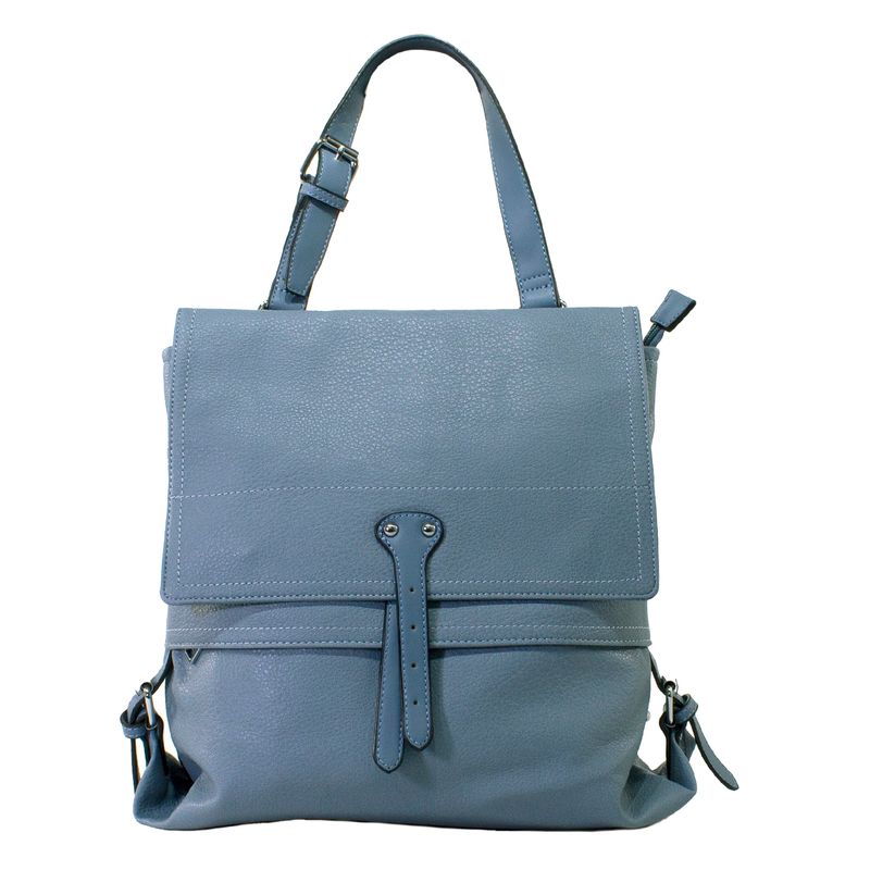 MAILEA - Mochila ecocuero con tapa rectangular para mujer celeste