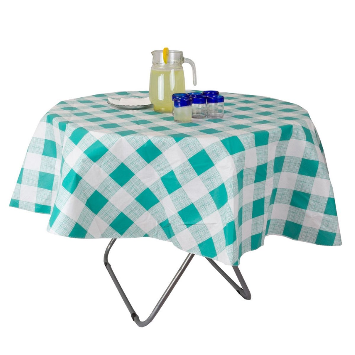 MASEL - Mantel PVC  Redondo 1,80 cm Cuadrille turquesa
