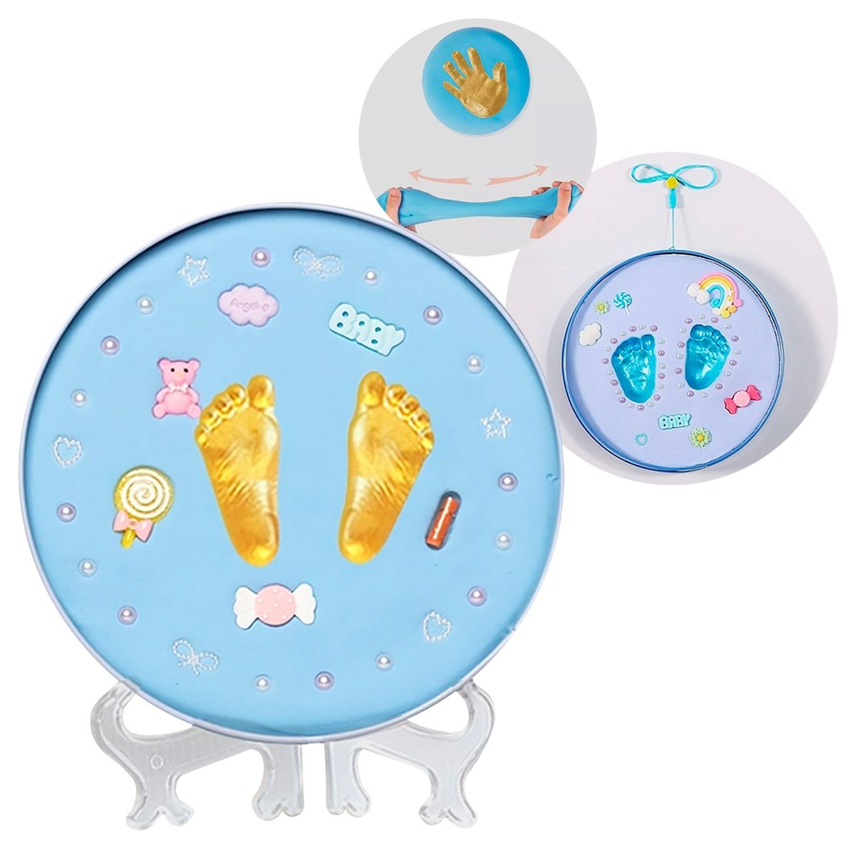 GENERICO - Kit Para Estampar Huellas De Bebé 3D Color Celeste