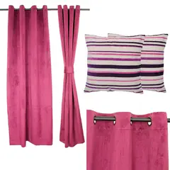 MASEL - Set Cortina New velvet Felpa Obispo 1,40x220 cm +2 Cojines rayas