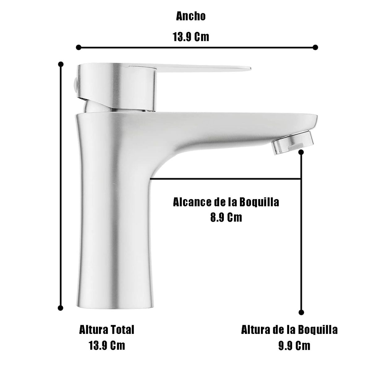 CRUSEC - Grifo De Baño Mezclador Una Sola Manija Acero Inoxidable