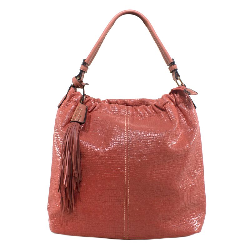 MAILEA - Cartera ecocuero arrugada pom pom para mujer coral