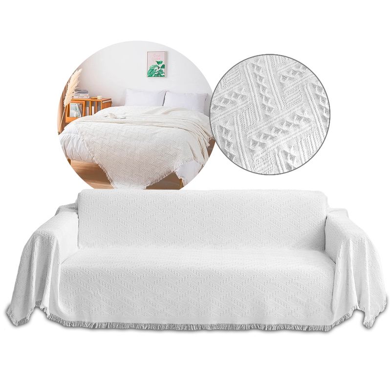 GENERICO - Manta Decorativa Tejida Para Sofa 180x127cm Color Blanco