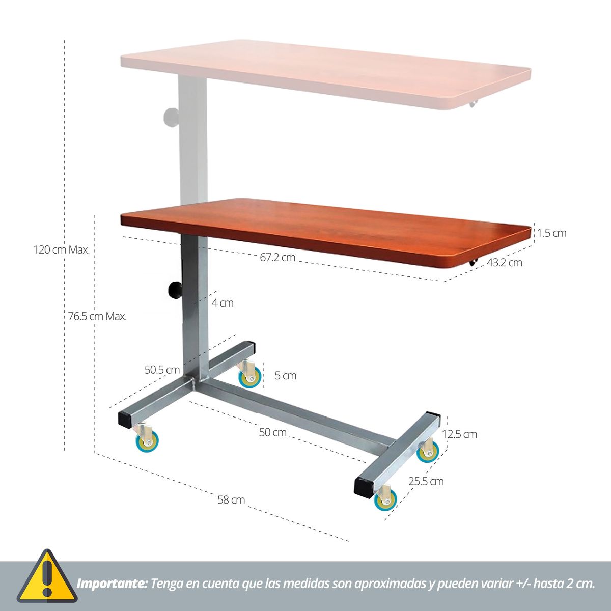 TOPMEDIC - Mesa Clinica Movil Para Alimentacion Con Altura Regulable Para Cama Catre