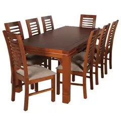 ARTHOME - JUEGO DE COMEDOR LUCIANA 8 SILLAS COLOR MIEL TAPIZ CAFE JASPEADO
