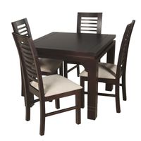 JUEGO DE COMEDOR LUCIANA 4 SILLAS COLOR CHOCOLATE TAPIZ BEIGE JASPEADO