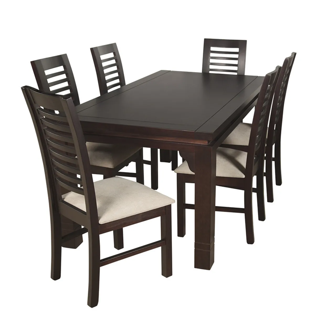 ARTHOME - JUEGO DE COMEDOR LUCIANA 6 SILLAS COLOR CHOCOLATE TAPIZ BEIGE JASPEADO