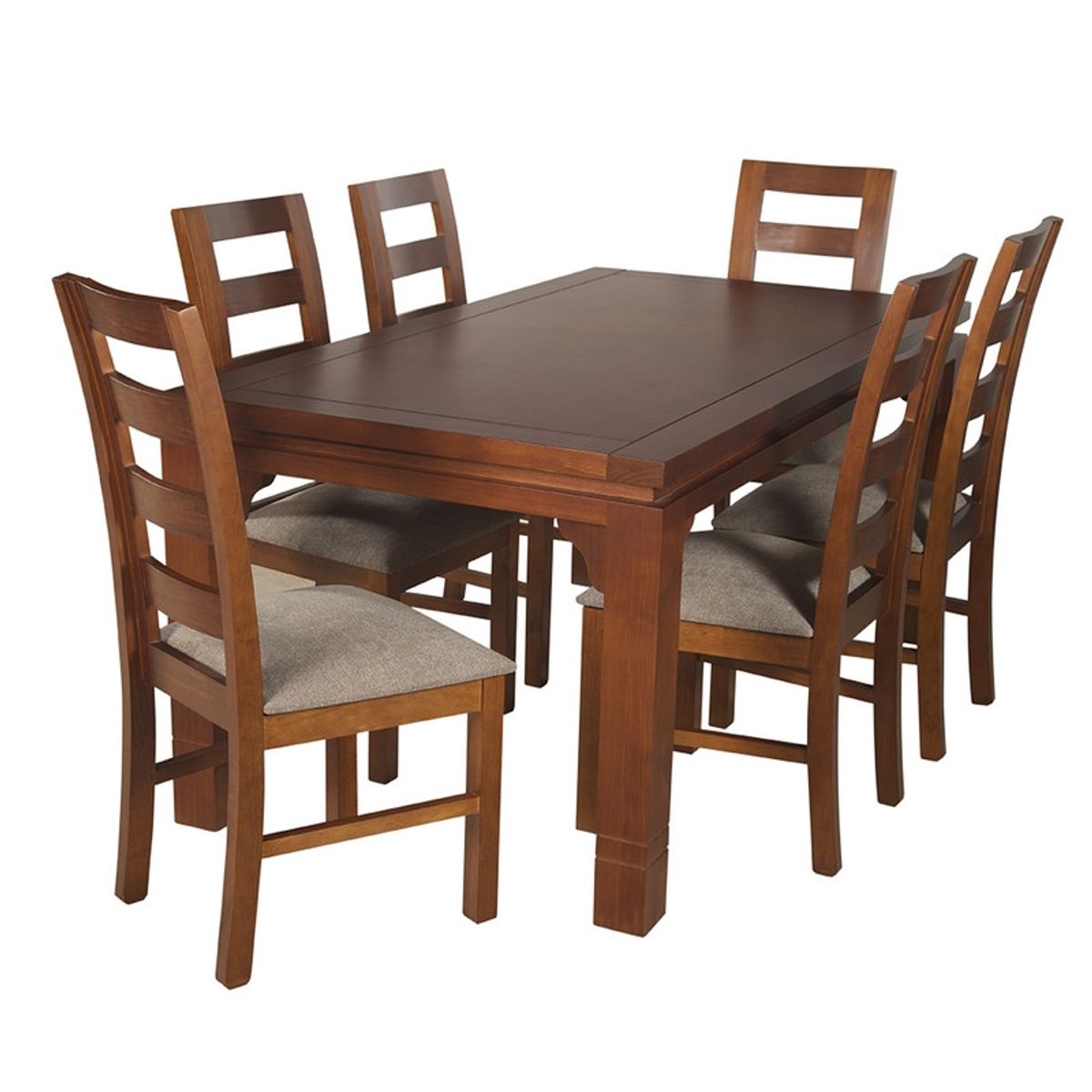 ARTHOME - JUEGO DE COMEDOR AMELIA 6 SILLAS MADERA COLOR MIEL TAPIZ CAFE JASPEADO