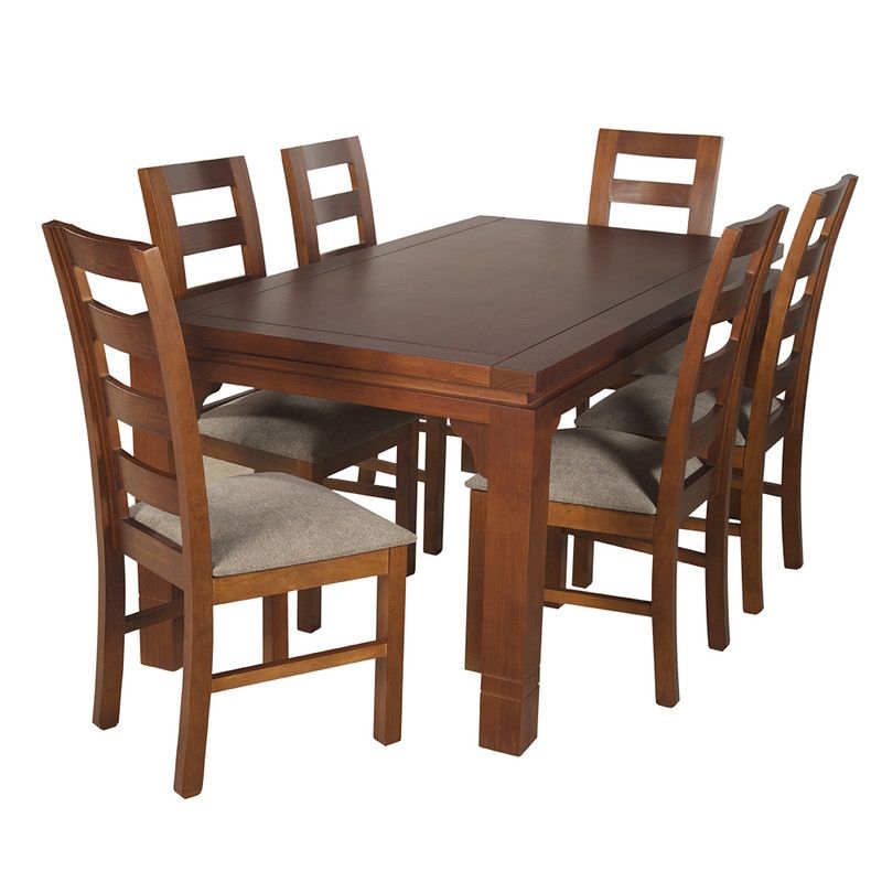 ARTHOME - JUEGO DE COMEDOR AMELIA 6 SILLAS MADERA COLOR MIEL TAPIZ CAFE JASPEADO